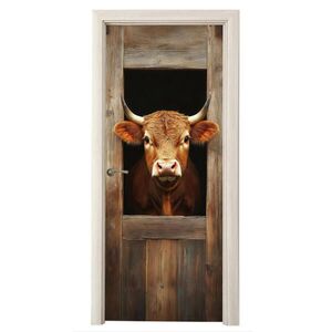MuchoWow NÁLEPKA NA DVERE Krava - okno - drevo - zvieratá 90x205 cm vyobraziť