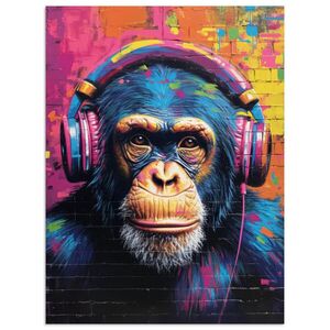 MuchoWow PLAGÁT Graffiti - Šimpanz - Street art - Slúchadlá - Opica 60x80 cm vyobraziť