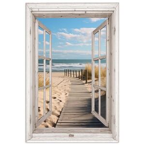MuchoWow PLAGÁT Okno - more - pobrežie - príroda - výhľad - pláž - Waddenské more 80x120 cm vyobraziť