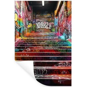 MuchoWow NÁLEPKA NA STENU Schody - Graffiti - Farby - Umenie 40x60 cm vyobraziť