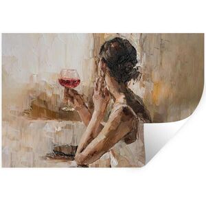 MuchoWow NÁLEPKA NA STENU Olejomaľba - Žena - Víno 120x80 cm vyobraziť