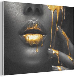 MuchoWow AKUSTICKÝ OBRAZ Žena - čierna - zlatá - tvár - pery 80x60 cm vyobraziť