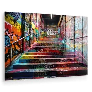 MuchoWow OBRAZ NA AKRYLOVOM SKLE Schody - Graffiti - Farby - Umenie 90x60 cm vyobraziť