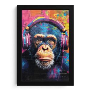 MuchoWow ZARÁMOVANÝ PLAGÁT Graffiti - Šimpanz - Street art - Slúchadlá - Opica 20x30 cm vyobraziť