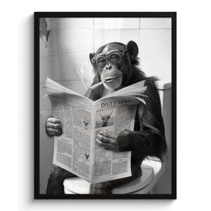 MuchoWow ZARÁMOVANÝ PLAGÁT Opica - WC - Noviny - Čiernobiele - Humor 60x80 cm vyobraziť