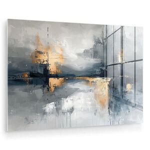 MuchoWow OBRAZ NA AKRYLOVOM SKLE Umenie - sivé - zlaté - abstraktné 90x60 cm vyobraziť