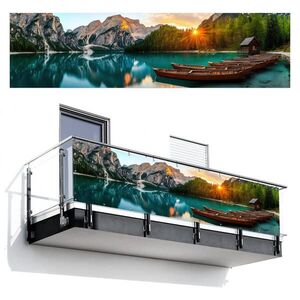 MuchoWow BALKÓNOVÁ ZÁSTENA Jazero - Hory - Západ slnka - Loď 300x80 cm vyobraziť
