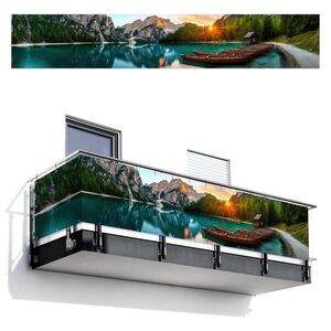 MuchoWow BALKÓNOVÁ ZÁSTENA Jazero - Hory - Západ slnka - Loď 500x90 cm vyobraziť