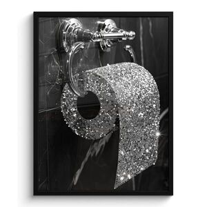 MuchoWow ZARÁMOVANÝ PLAGÁT WC - toaletný papier - čiernobiely - trblietky 60x80 cm vyobraziť
