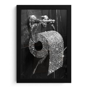 MuchoWow ZARÁMOVANÝ PLAGÁT WC - toaletný papier - čiernobiely - trblietky 20x30 cm vyobraziť