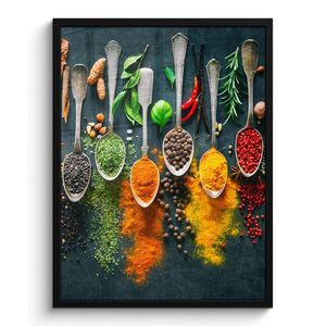 MuchoWow ZARÁMOVANÝ PLAGÁT Bylinky - korenie - lyžičky 60x80 cm vyobraziť