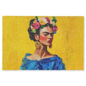 MuchoWow ROHOŽKA Frida Kahlo - Žena - Žltá - Modrá - Kvety 90x60 cm vyobraziť