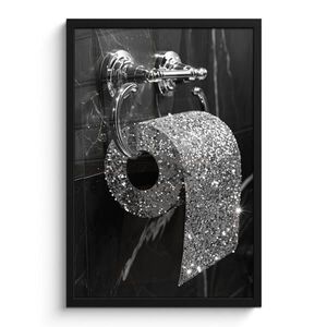 MuchoWow ZARÁMOVANÝ PLAGÁT WC - toaletný papier - čiernobiely - trblietky 40x60 cm vyobraziť