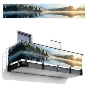 MuchoWow BALKÓNOVÁ ZÁSTENA Jazero - hmla - hory - krajina 500x90 cm vyobraziť