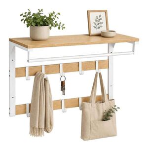Relaxdays VEŠIAK dub biela 3-v-1 10 háčikov 65 cm vyobraziť