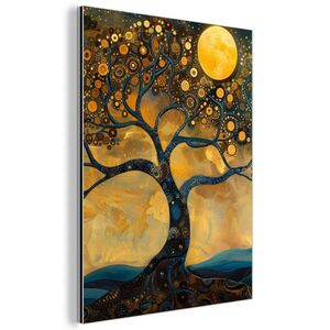 MuchoWow KOVOVÝ OBRAZ Strom - Mesiac - Kvety - Zlato - Umenie 30x40 cm vyobraziť