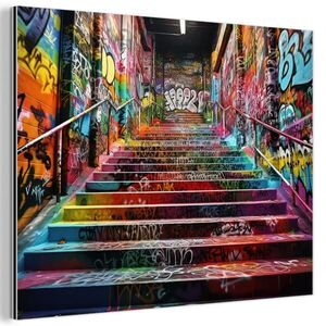 MuchoWow KOVOVÝ OBRAZ Schody - Graffiti - Farby - Umenie 40x30 cm vyobraziť
