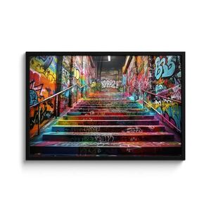 MuchoWow ZARÁMOVANÝ PLAGÁT Schody - Graffiti - Farby - Umenie 90x60 cm vyobraziť