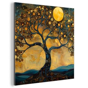 MuchoWow KOVOVÝ OBRAZ Strom - Mesiac - Kvety - Zlato - Umenie 20x20 cm vyobraziť