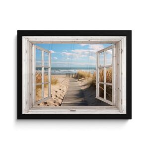 MuchoWow ZARÁMOVANÝ PLAGÁT Okno - more - pobrežie - príroda - výhľad - pláž - Waddenské more 40x30 cm vyobraziť