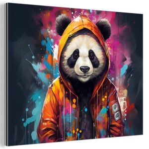 MuchoWow KOVOVÝ OBRAZ Panda - Bunda - Graffiti - oranžová 40x30 cm vyobraziť