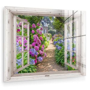 MuchoWow OBRAZ NA AKRYLOVOM SKLE Hortenzie - Priehľadné - Kvety - Leto - Fialová - Cesta 80x60 cm vyobraziť
