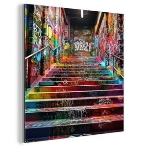 MuchoWow KOVOVÝ OBRAZ Schody - Graffiti - Farby - Umenie 20x20 cm vyobraziť
