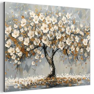 MuchoWow KOVOVÝ OBRAZ Strom - Kvety - Biela - Príroda - Umenie 40x30 cm vyobraziť