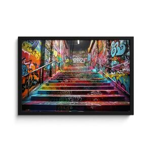 MuchoWow ZARÁMOVANÝ PLAGÁT Schody - Graffiti - Farby - Umenie 60x40 cm vyobraziť