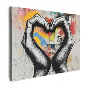 MuchoWow OBRAZ NA PLÁTNE Ruky - Srdce - Street art - Graffiti 80x60 cm vyobraziť