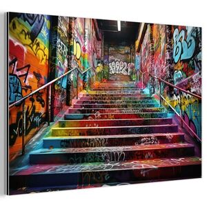 MuchoWow KOVOVÝ OBRAZ Schody - Graffiti - Farby - Umenie 30x20 cm vyobraziť