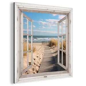 MuchoWow KOVOVÝ OBRAZ Okno - more - pobrežie - príroda - výhľad - pláž - Waddenské more 50x50 cm vyobraziť