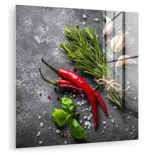 MuchoWow OBRAZ NA AKRYLOVOM SKLE Korenie - bylinky - korenie - betón 50x50 cm vyobraziť