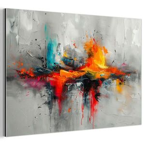 MuchoWow KOVOVÝ OBRAZ Moderné umenie - Oranžová - Sivá - Abstraktné 30x20 cm vyobraziť