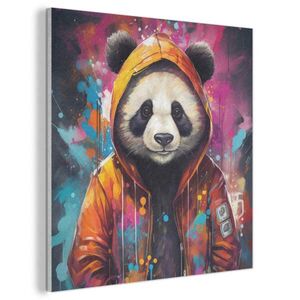 MuchoWow AKUSTICKÝ OBRAZ Panda - Bunda - Graffiti - oranžová 80x80 cm vyobraziť