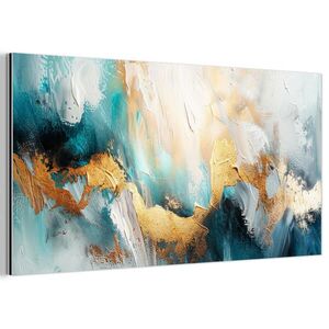 MuchoWow KOVOVÝ OBRAZ Abstraktné - umenie - zlaté - modré 80x40 cm vyobraziť