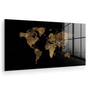 MuchoWow OBRAZ NA AKRYLOVOM SKLE Mapa sveta - Zlato - Luxus - Zem - Čierna 120x60 cm vyobraziť