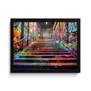 MuchoWow ZARÁMOVANÝ PLAGÁT Schody - Graffiti - Farby - Umenie 40x30 cm vyobraziť