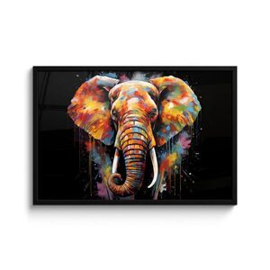 MuchoWow ZARÁMOVANÝ PLAGÁT Slon - Graffiti - Čierna - Zvieratá - Farby 90x60 cm vyobraziť