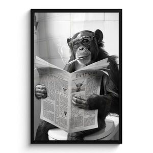 MuchoWow ZARÁMOVANÝ PLAGÁT Opica - WC - Noviny - Čiernobiele - Humor 60x90 cm vyobraziť