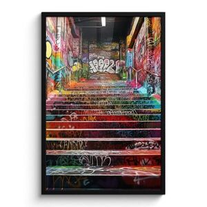 MuchoWow ZARÁMOVANÝ PLAGÁT Schody - Graffiti - Farby - Umenie 60x90 cm vyobraziť