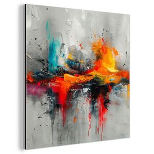 MuchoWow KOVOVÝ OBRAZ Moderné umenie - Oranžová - Sivá - Abstraktné 50x50 cm vyobraziť