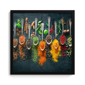 MuchoWow ZARÁMOVANÝ PLAGÁT Bylinky - korenie - lyžičky 40x40 cm vyobraziť