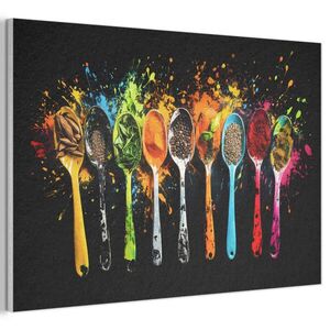 MuchoWow AKUSTICKÝ OBRAZ Lyžičky - korenie - moderné - graffiti - farba - farebné 90x60 cm vyobraziť