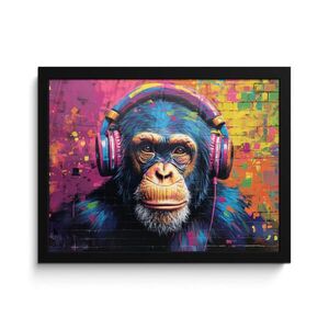 MuchoWow ZARÁMOVANÝ PLAGÁT Graffiti - Šimpanz - Street art - Slúchadlá - Opica 40x30 cm vyobraziť