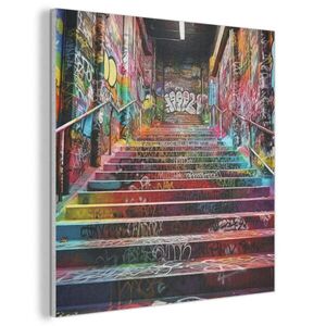 MuchoWow AKUSTICKÝ OBRAZ Schody - Graffiti - Farby - Umenie 80x80 cm vyobraziť