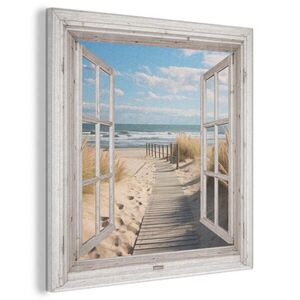 MuchoWow AKUSTICKÝ OBRAZ Okno - more - pobrežie - príroda - výhľad - pláž - Waddenské more 60x60 cm vyobraziť