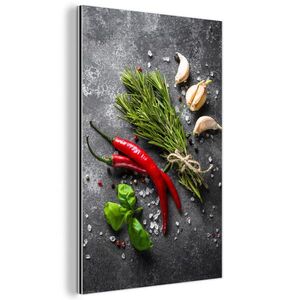 MuchoWow KOVOVÝ OBRAZ Korenie - bylinky - korenie - betón 20x30 cm vyobraziť