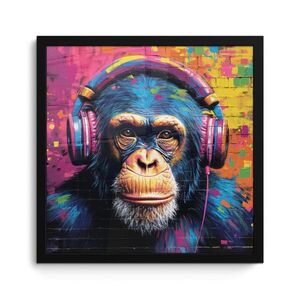 MuchoWow ZARÁMOVANÝ PLAGÁT Graffiti - Šimpanz - Street art - Slúchadlá - Opica 40x40 cm vyobraziť