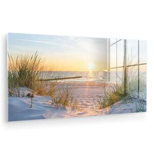 MuchoWow OBRAZ NA AKRYLOVOM SKLE Pláž - Slnko - Duny - Tráva - Piesok - Horizont 120x60 cm vyobraziť